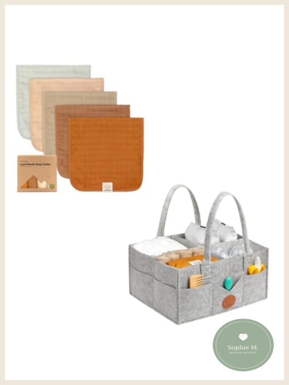Muslin Burp Cloths 5-Pack & Diaper Caddy Organizer Set